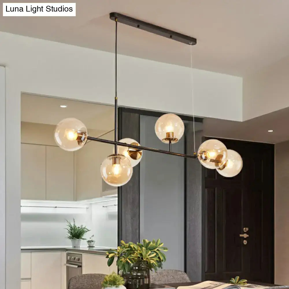 Black Glass Globe Postmodern Six-Light Chandelier