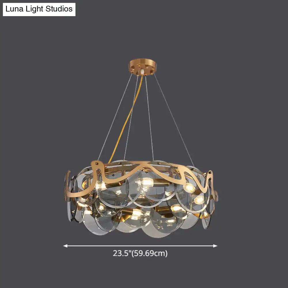 Brass Glass Eight-Light Frosted Pendant