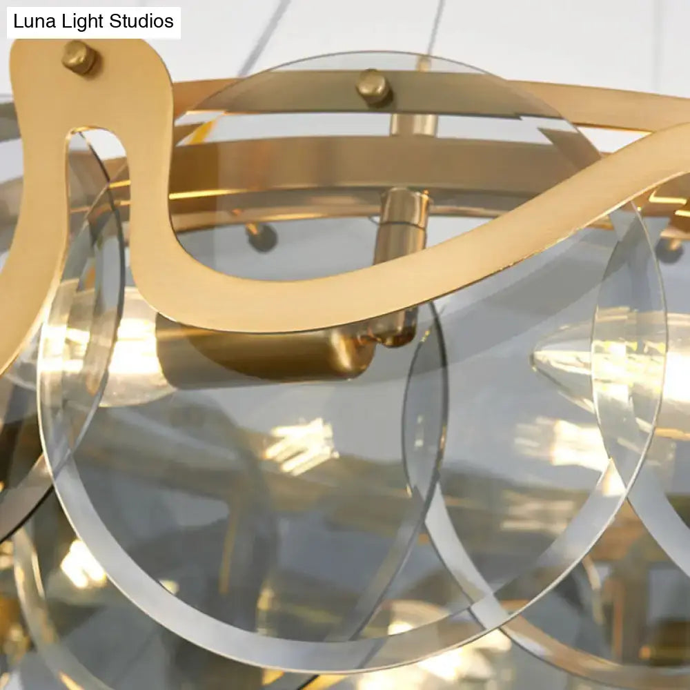Brass Glass Eight-Light Frosted Pendant