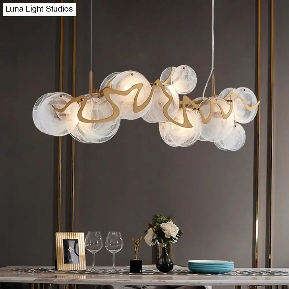 Brass Glass Eight-Light Frosted Pendant