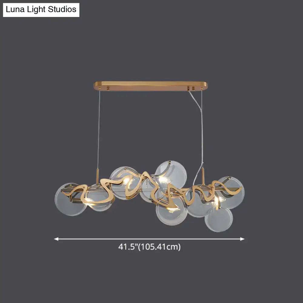 Brass Glass Eight-Light Frosted Pendant