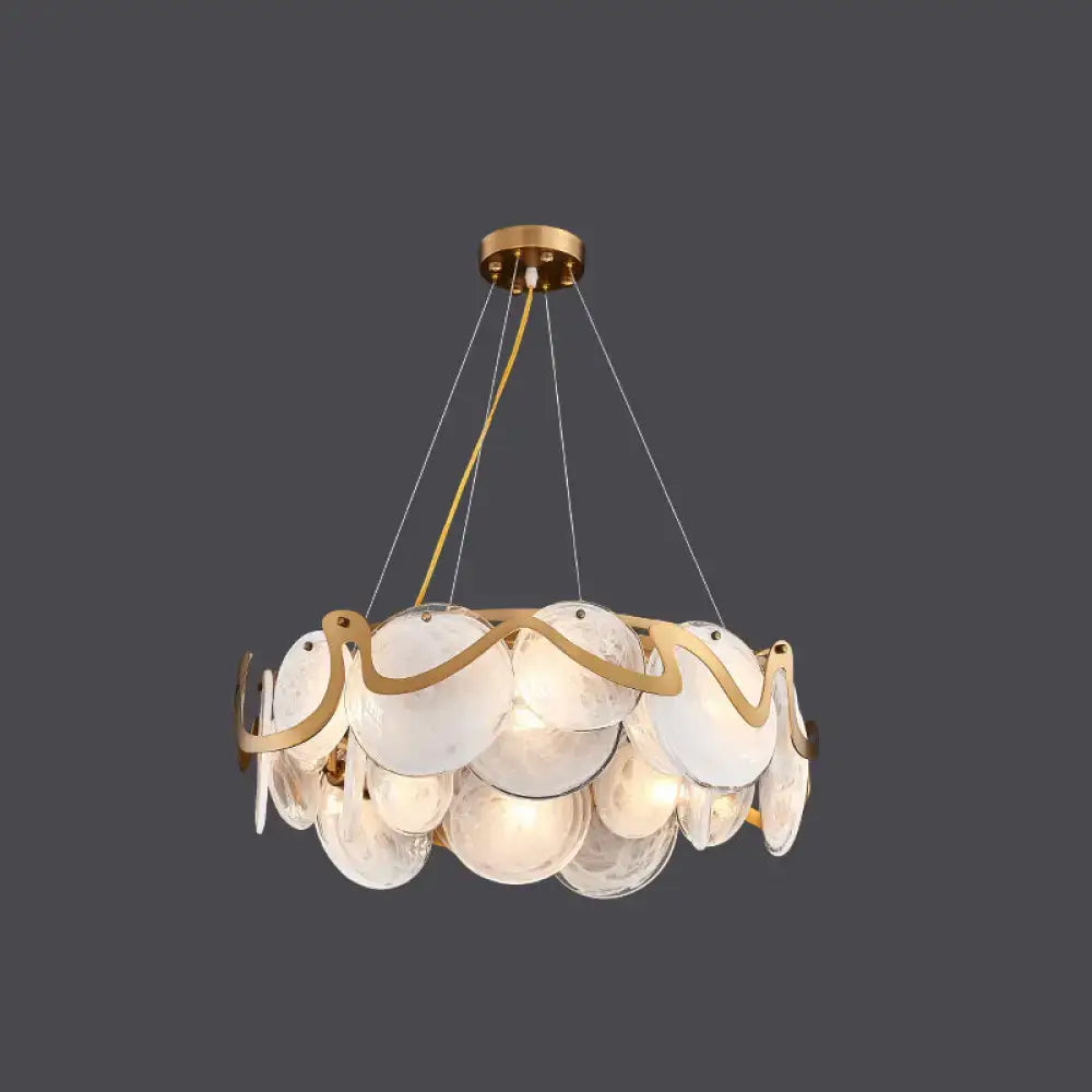 Brass Glass Eight-Light Frosted Pendant