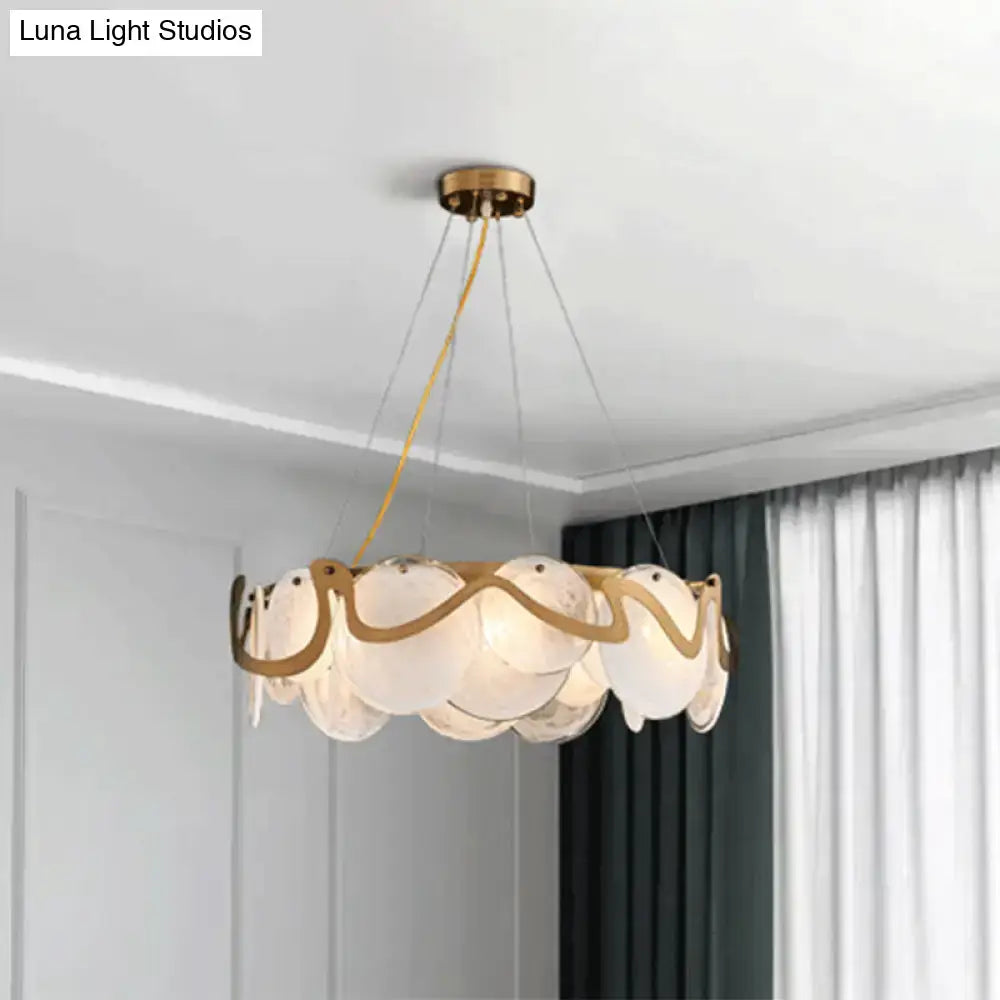 Brass Glass Eight-Light Frosted Pendant