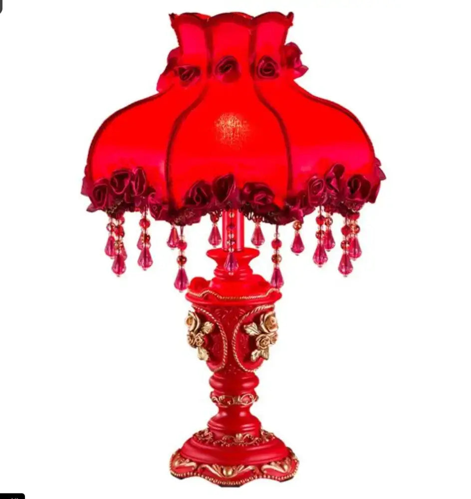 Red Classical Floral Table Lamp