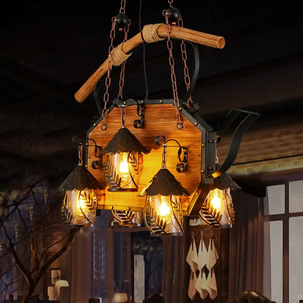 Wood Metal Teapot Light Fixture