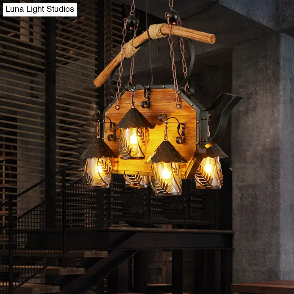 Wood Metal Teapot Light Fixture