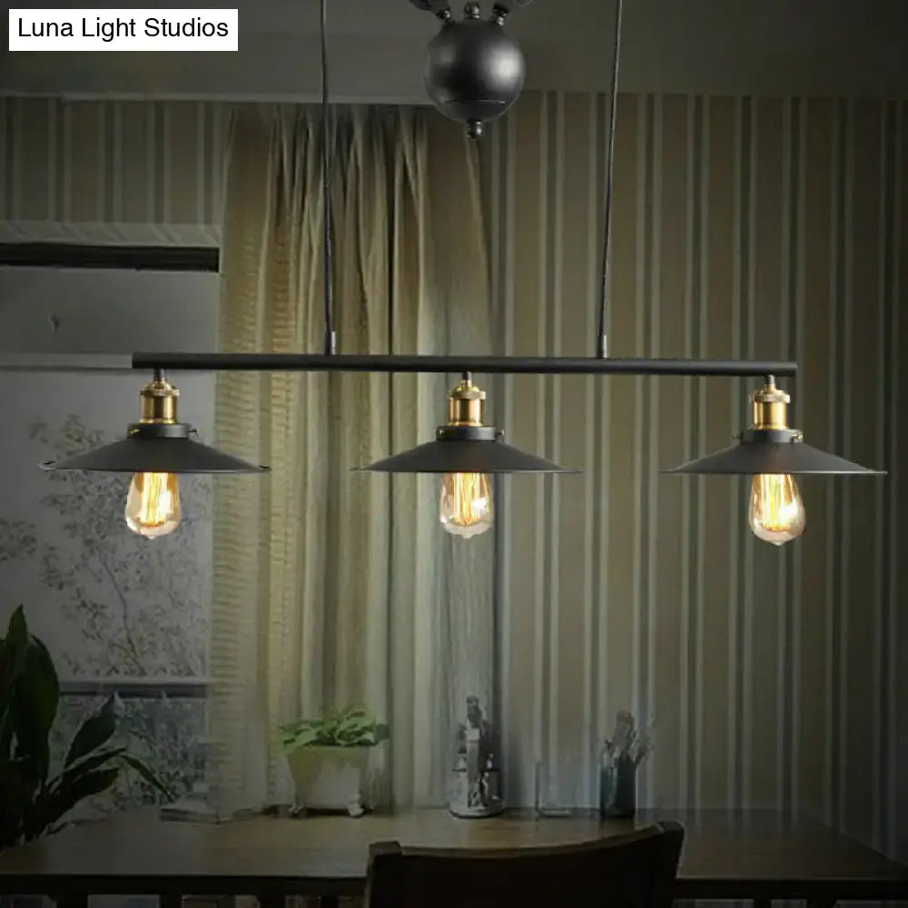 Black Pulley Pendant Light with Flared Shade