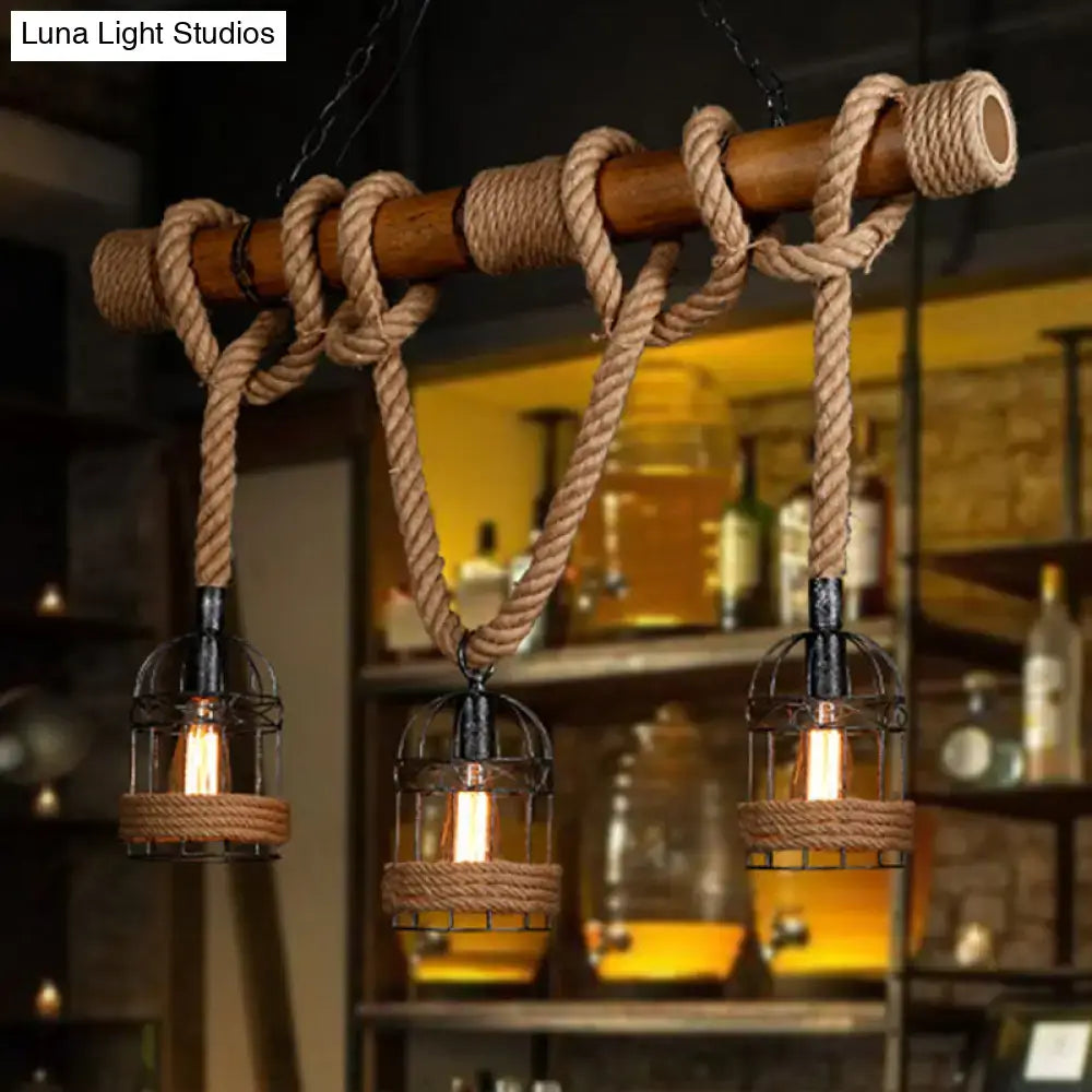 Beige Bamboo Bar Chandelier