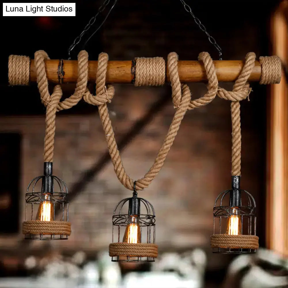 Beige Bamboo Bar Chandelier