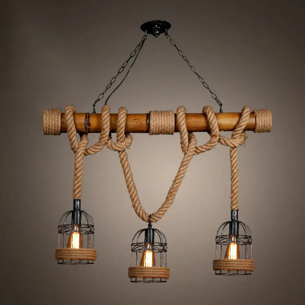 Beige Bamboo Bar Chandelier