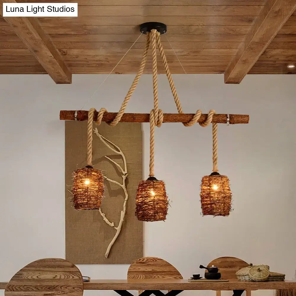 Rattan Triple Pendant Light