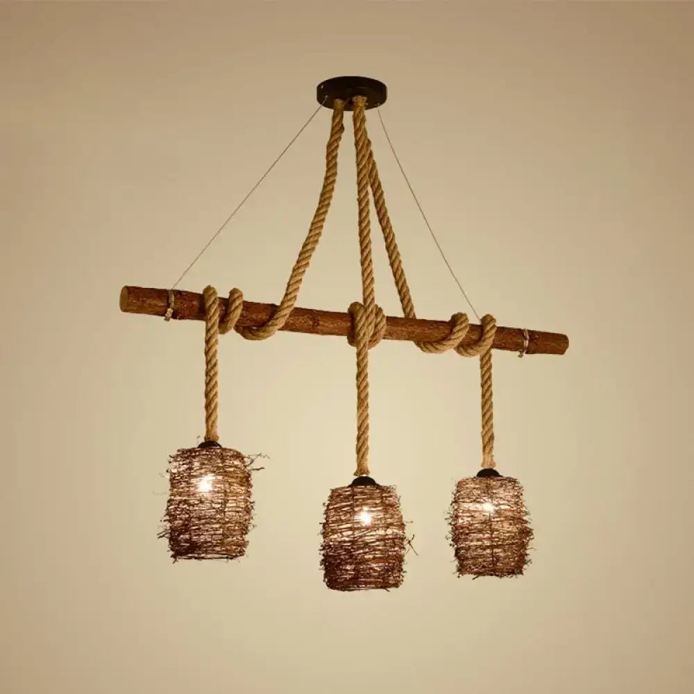 Rattan Triple Pendant Light