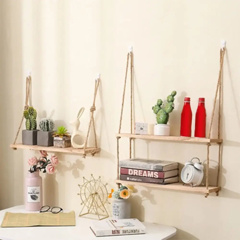 Wood Rope Floating Shelves