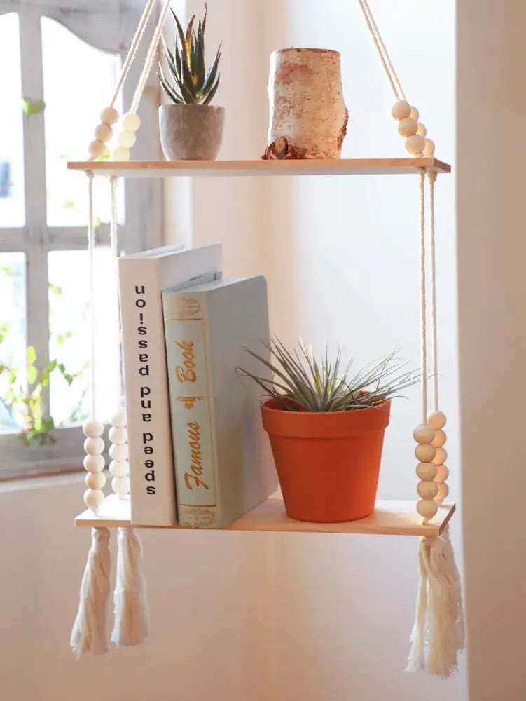 Beaded Wood Wall Shelf
