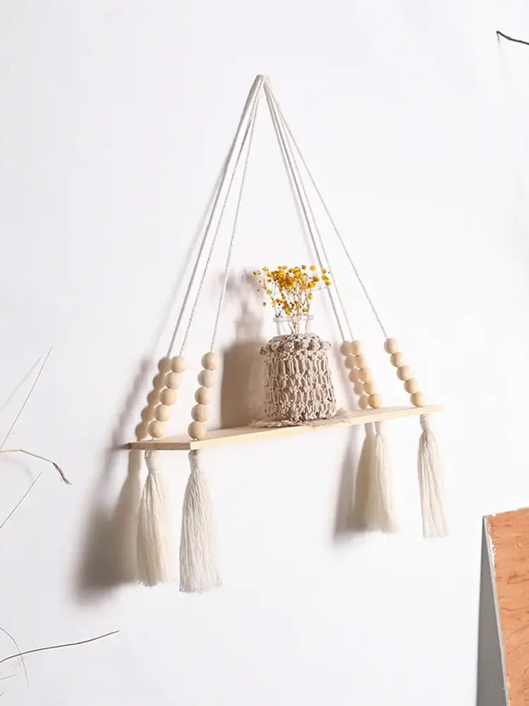 Beaded Wood Wall Shelf