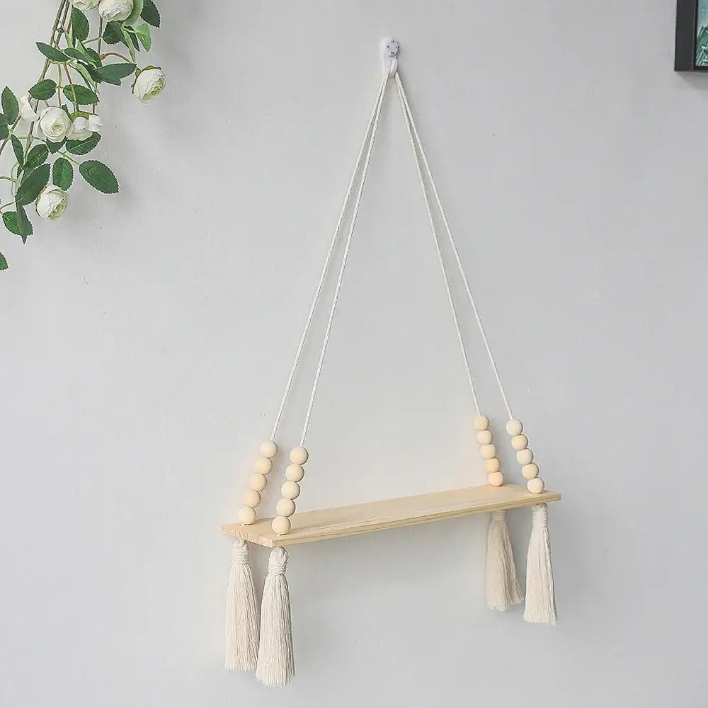 Beaded Wood Wall Shelf