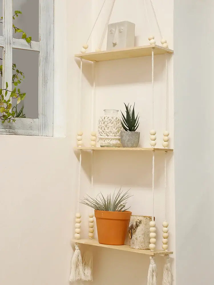 Beaded Wood Wall Shelf