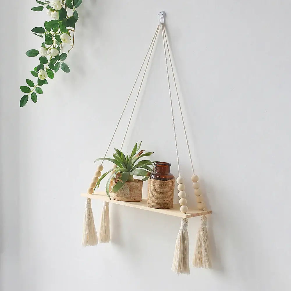 Beaded Wood Wall Shelf