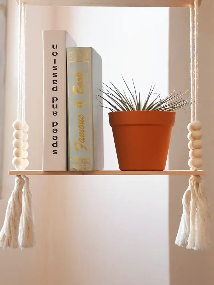 Beaded Wood Wall Shelf