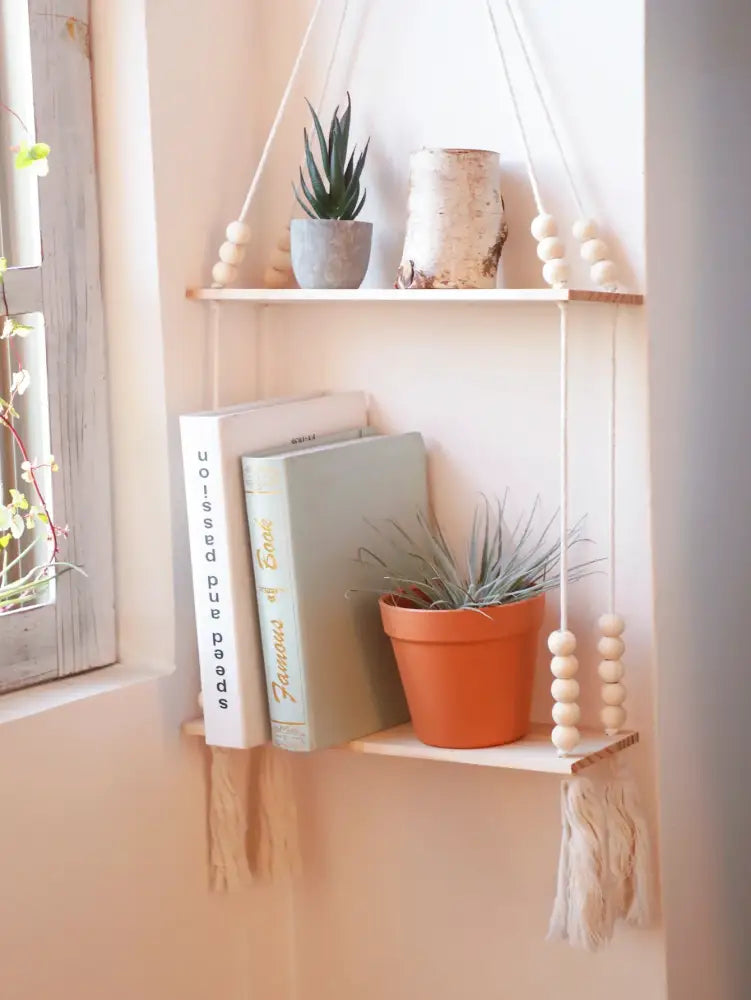Beaded Wood Wall Shelf