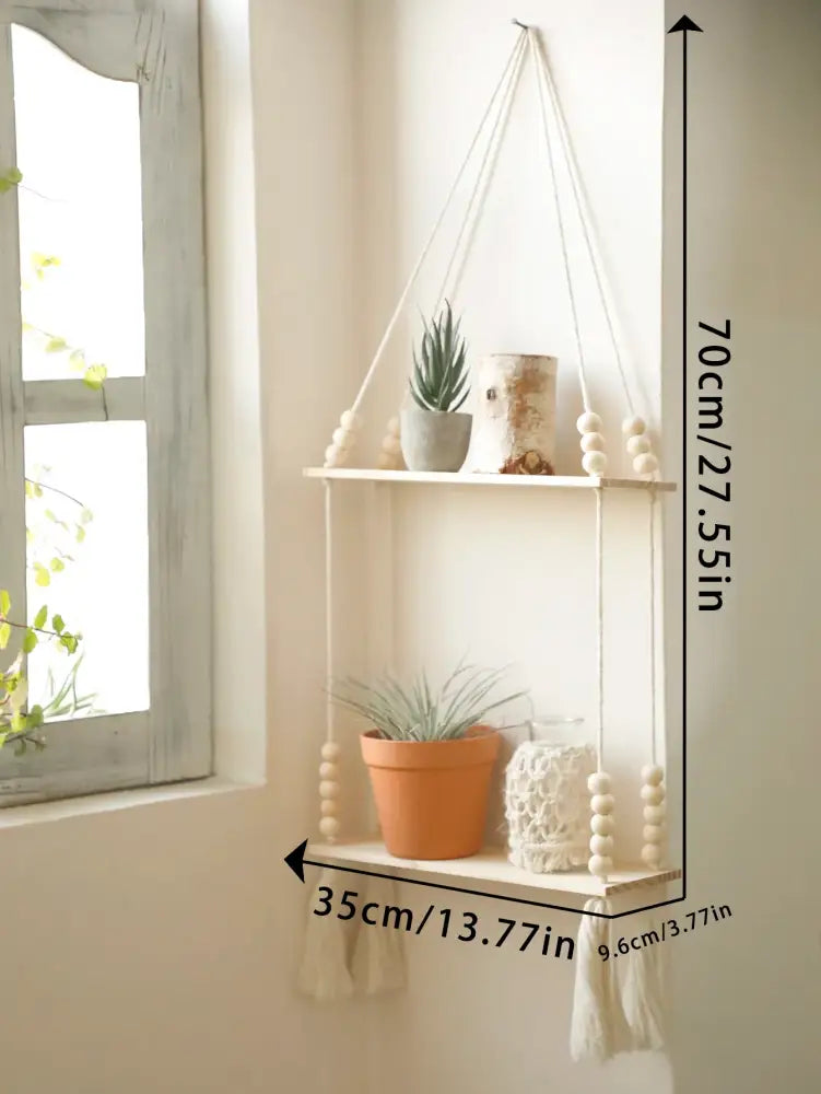 Beaded Wood Wall Shelf