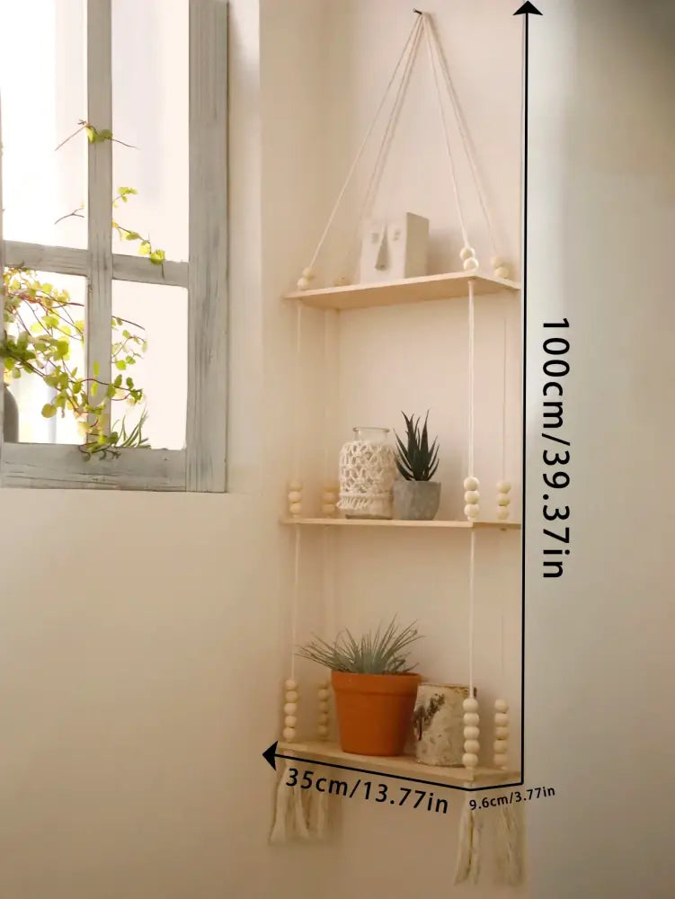 Beaded Wood Wall Shelf