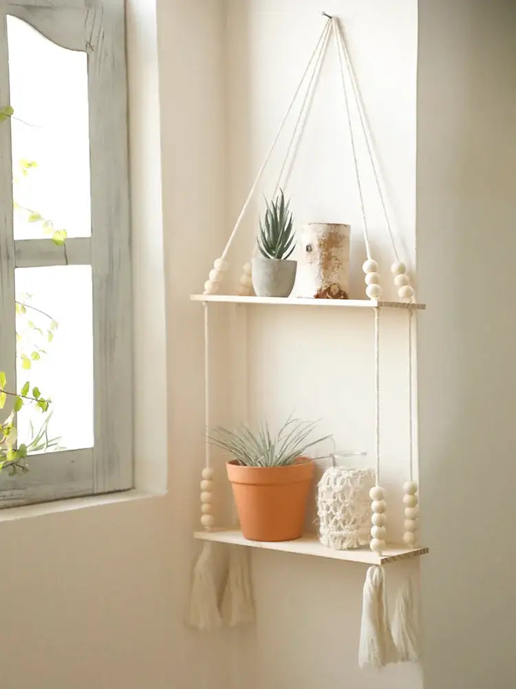 Beaded Wood Wall Shelf