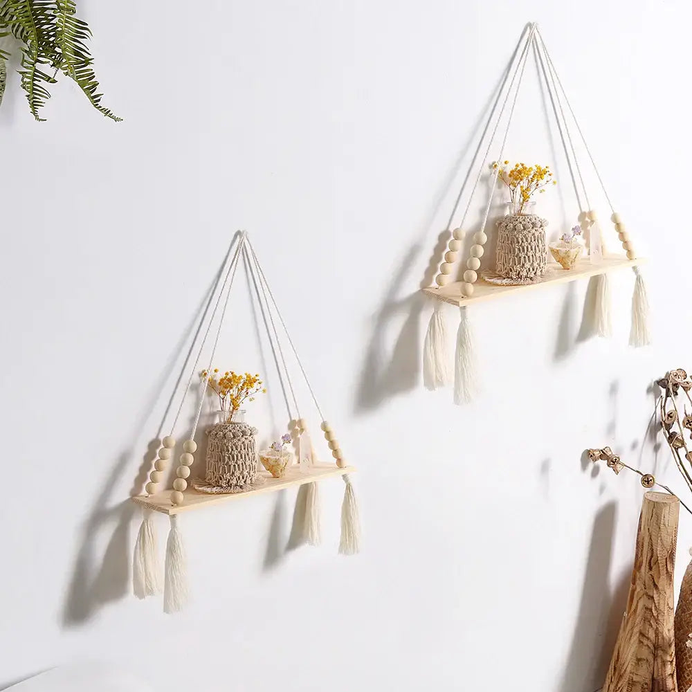 Beaded Wood Wall Shelf