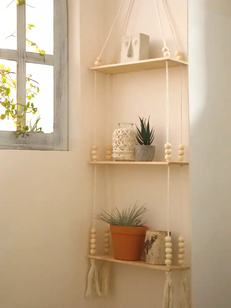 Beaded Wood Wall Shelf