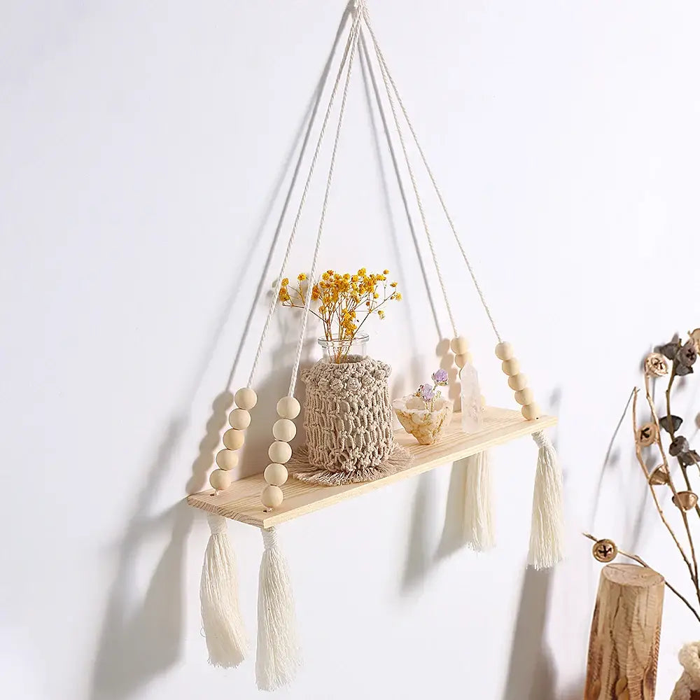 Beaded Wood Wall Shelf