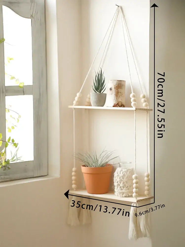 Beaded Wood Wall Shelf