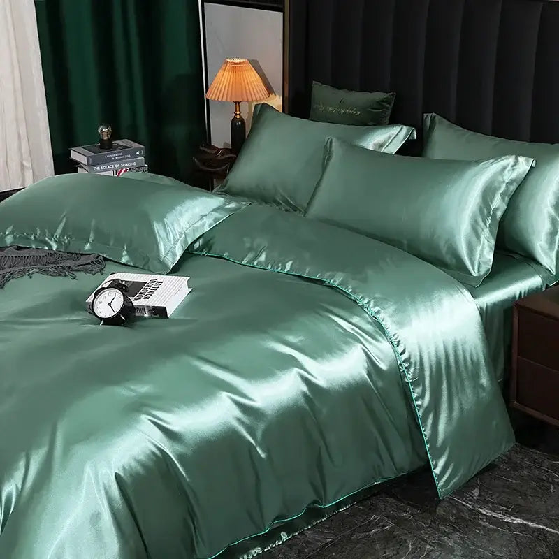 Pink Satin Bedding Set with Duvet and Sheet