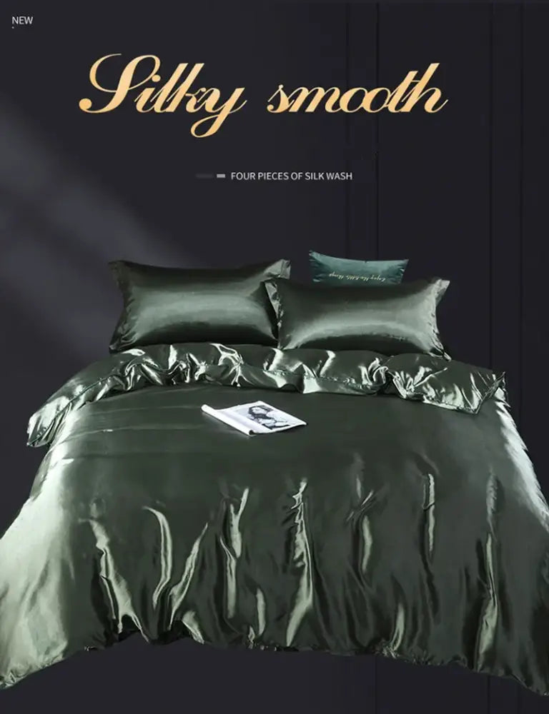Pink Satin Bedding Set with Duvet and Sheet