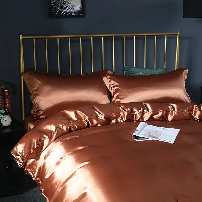 Brown Satin Duvet Cover