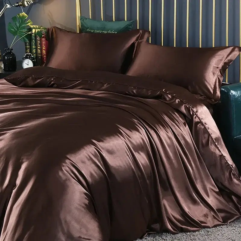 Brown Satin Duvet Cover