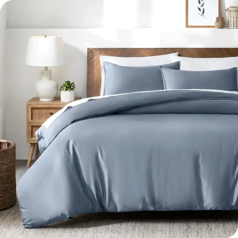 Blue Satin Duvet Cover Set