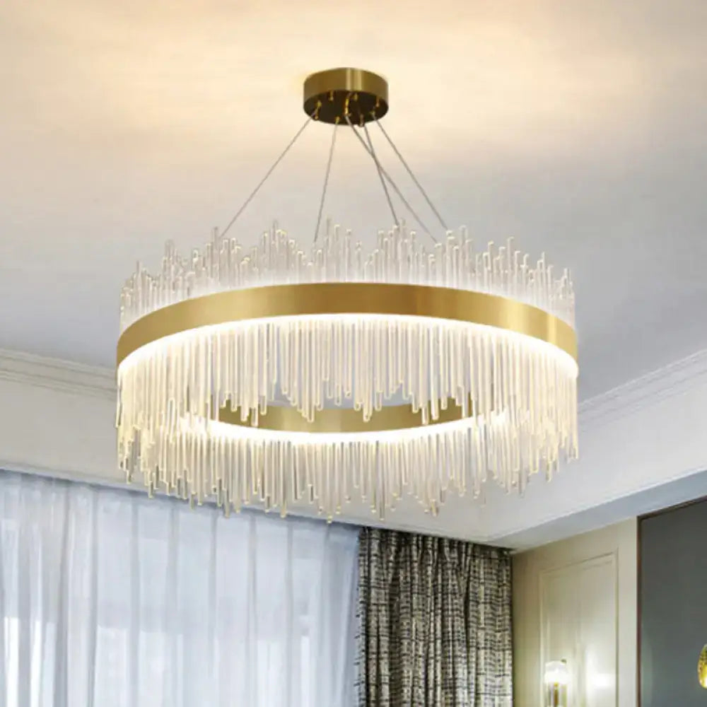 Gold Tri-Prism Crystal Pendant Light