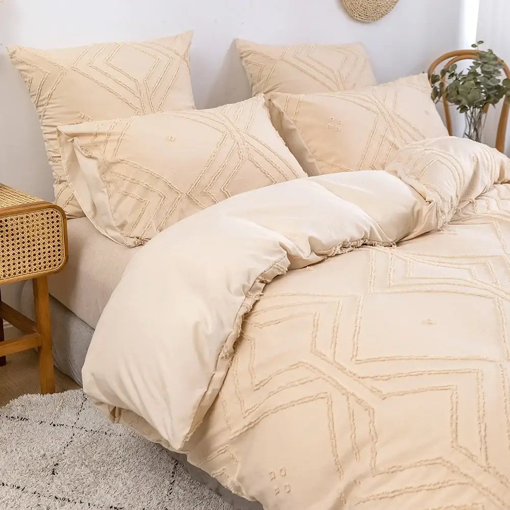 Beige Quilted Duvet Set