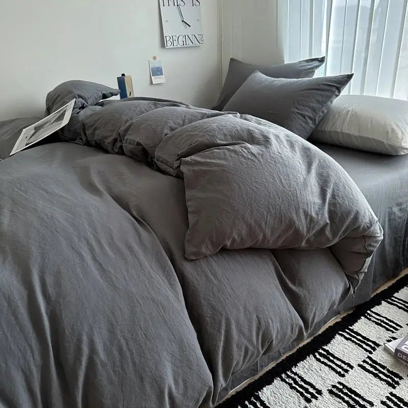 Gray Quilted Cotton Duvet