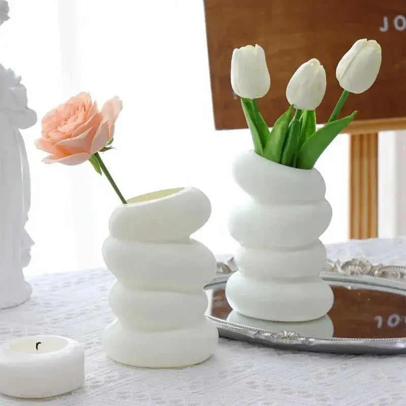 White Spiral Ceramic Vase Set of 1 or 2