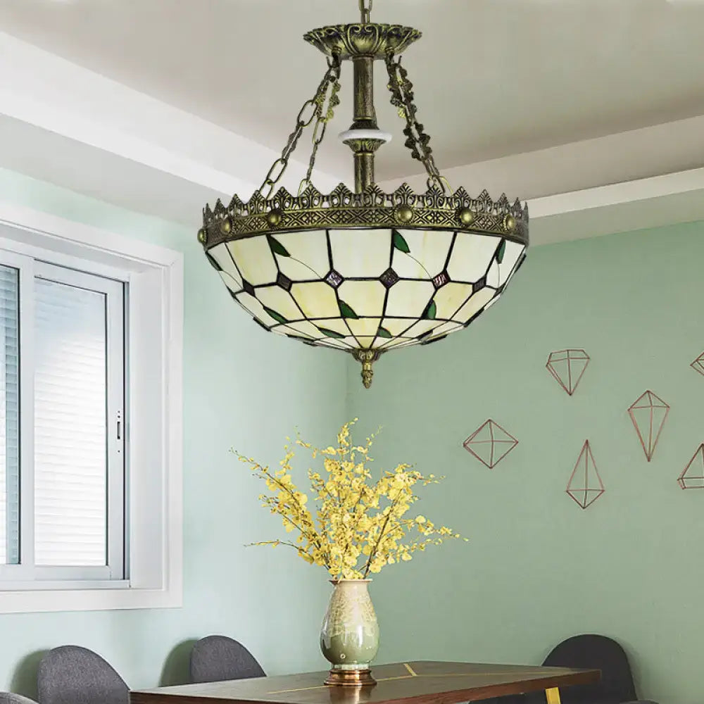 Stained Glass Brass Chandelier