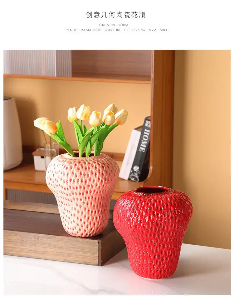 Red Strawberry Ceramic Vase