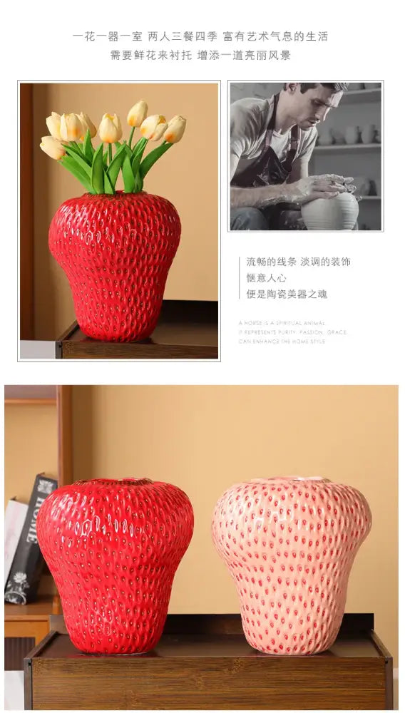 Red Strawberry Ceramic Vase
