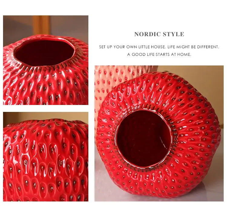 Red Strawberry Ceramic Vase