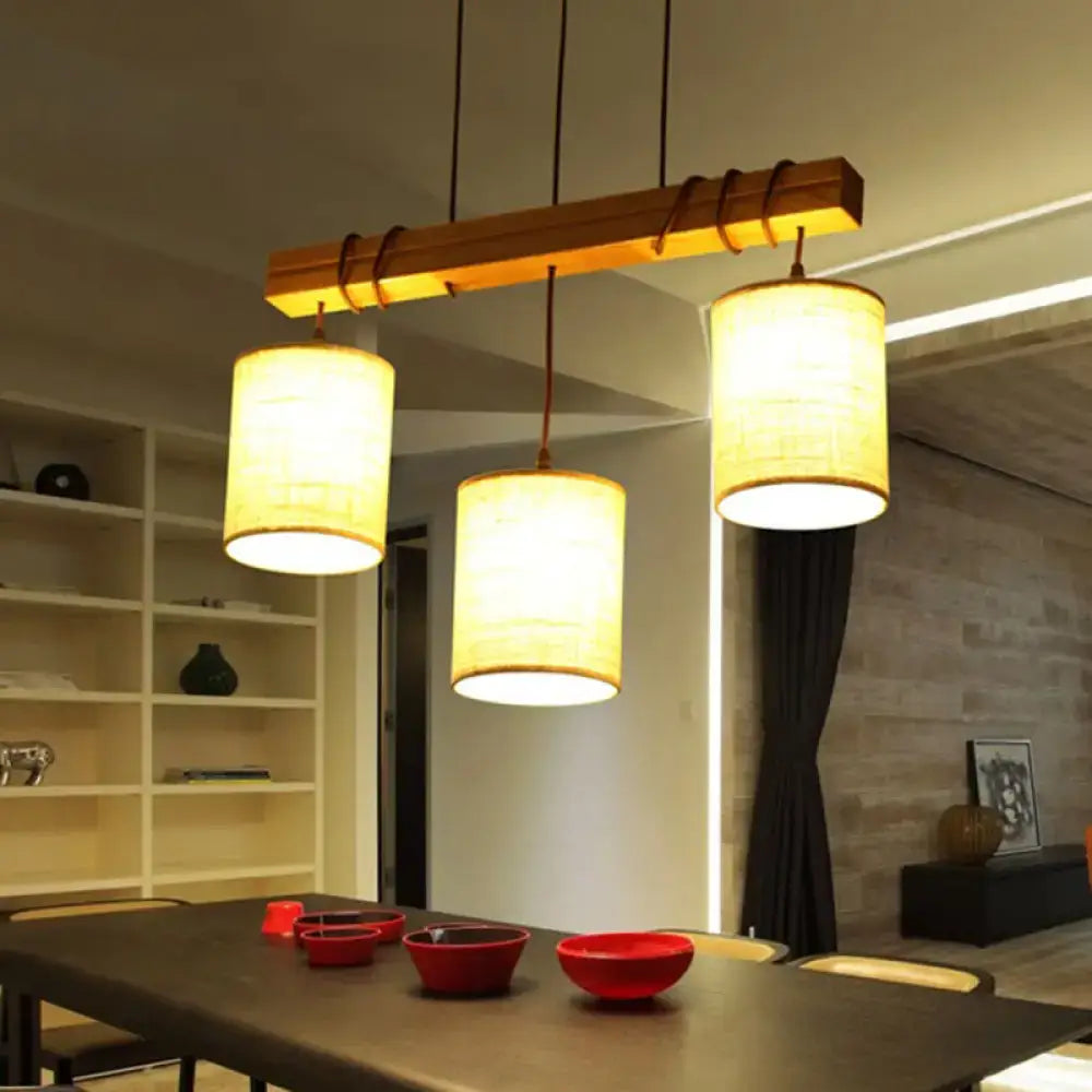 Wood Fabric Pendant Light
