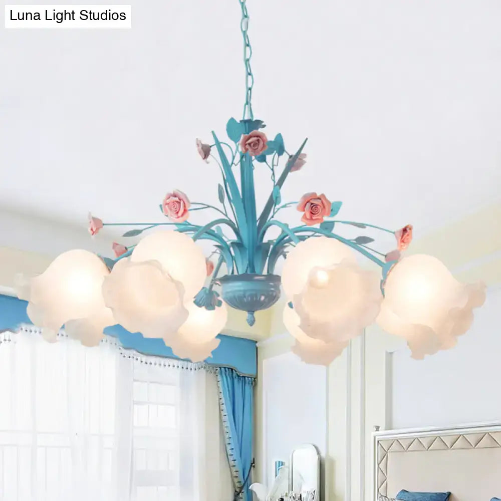 Turquoise Floral Glass Chandelier