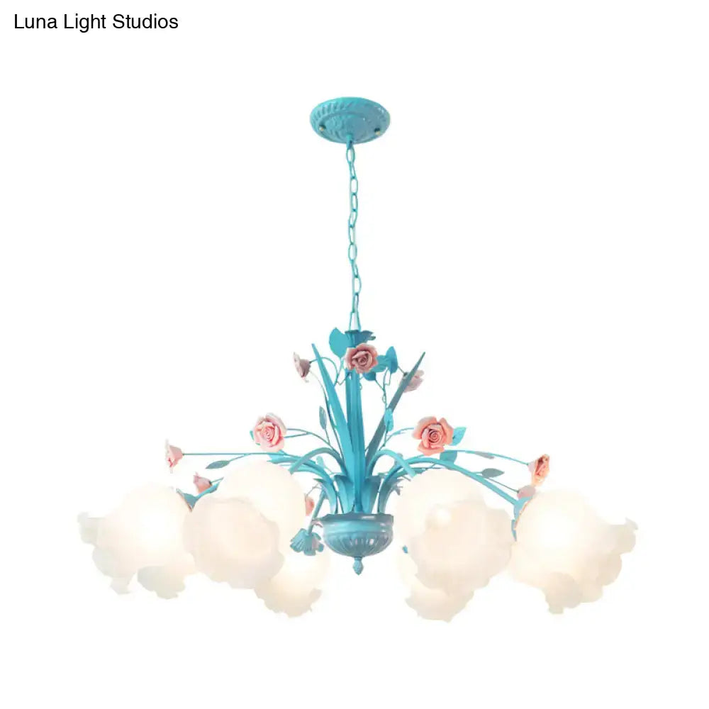 Turquoise Floral Glass Chandelier