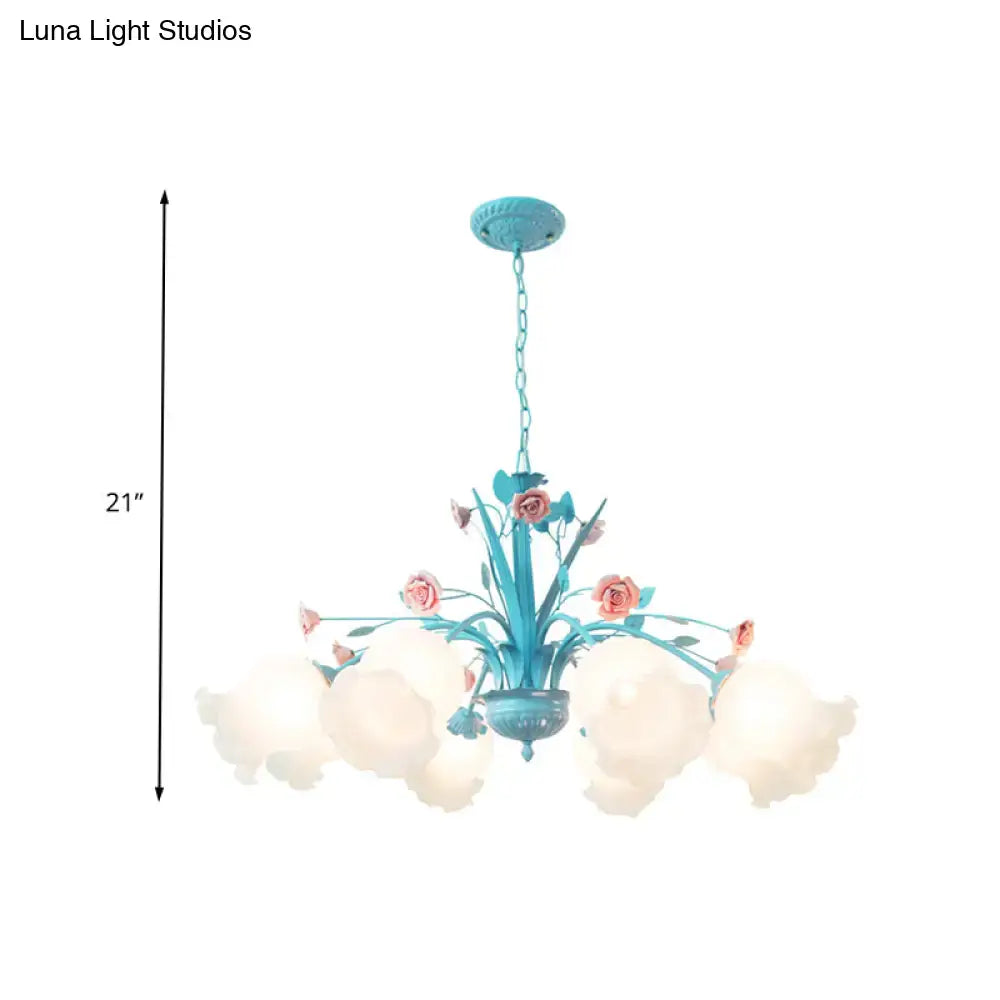 Turquoise Floral Glass Chandelier