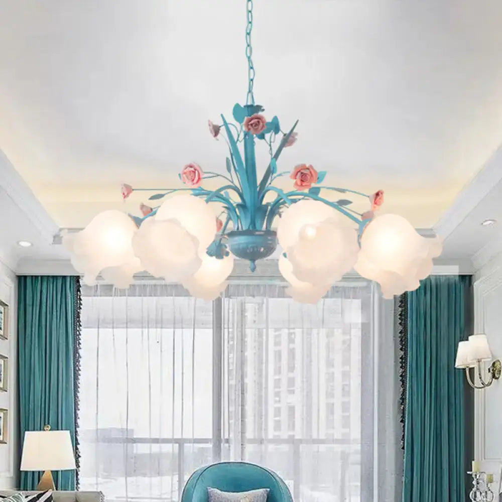 Turquoise Floral Glass Chandelier