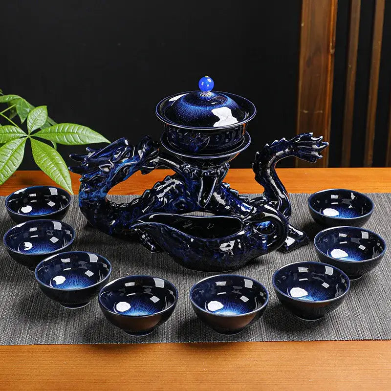 Blue Ceramic Tea Dragon Dining Room Set